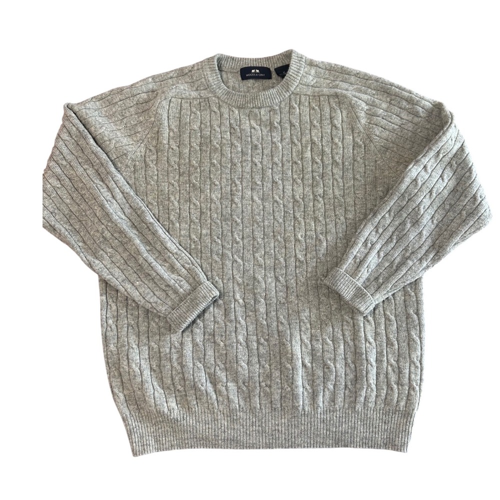 Woods & Gray 100% Lambswool Cable Knit Sweater Mens Medium Gray